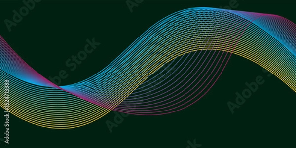 Fototapeta Abstract blue background with flowing lines for futuristic concept. Dynamic waves. vector