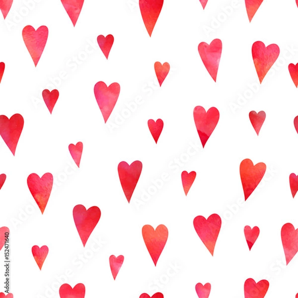 Fototapeta Seamless pattern with red watercolor hearts