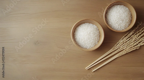 Fototapeta dos tazones de arroz comida saludable comida organica vegetariana alimentacion saludable con ingredientes organicos con espacio de copia 