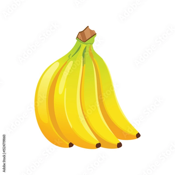 Obraz A bunch of ripe yellow bananas with a green stem and brown tips