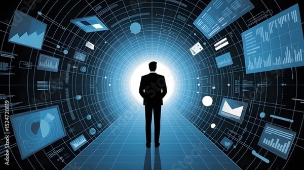 Fototapeta Businessman in digital tunnel of future vision
