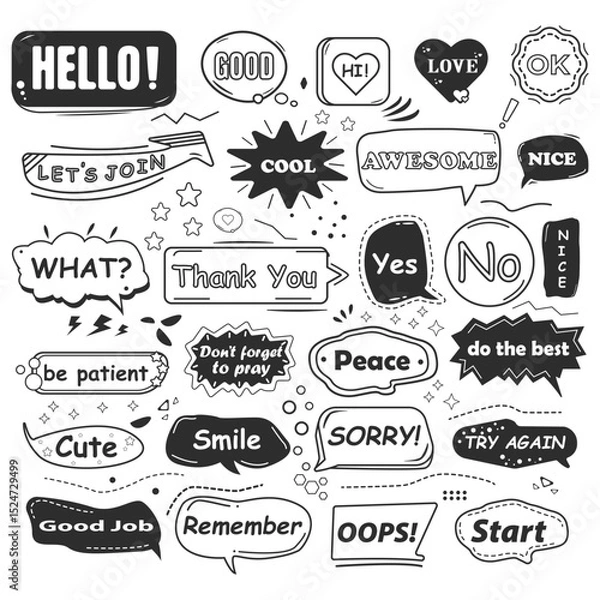 Fototapeta cute speech bubble doodle vector with different shapes