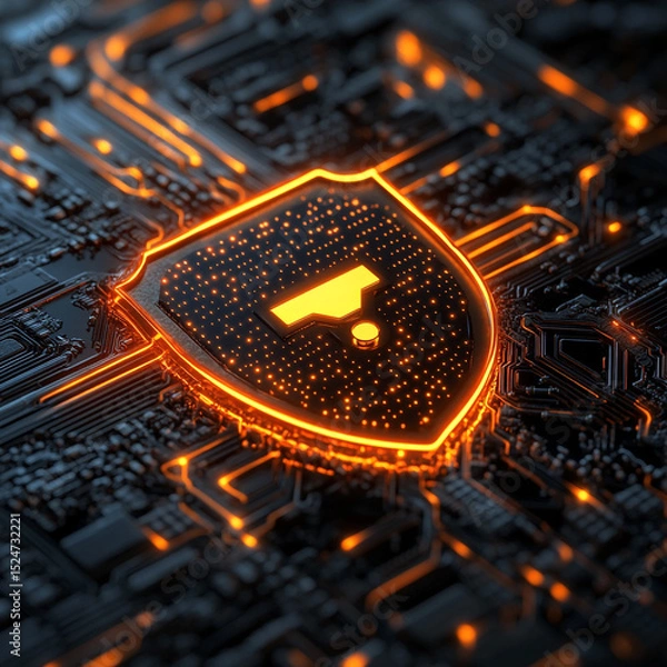 Fototapeta Firewall With Glowing Visualization Cybersecurity