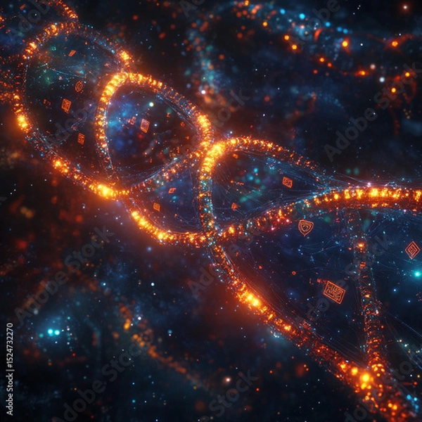 Fototapeta Digital Floating Dna Strand Space Illuminated Hol