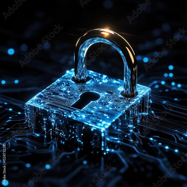 Fototapeta Ai-Powered Security Analytics Padlock With Blockc Digital