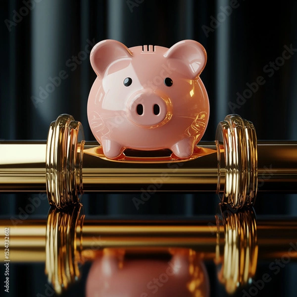 Fototapeta Pig Golden Image Conceptual Between Bridge Forming