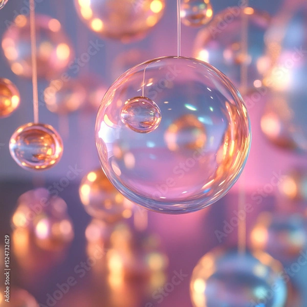 Fototapeta Refracting Abstract Floating Glass Pastel Spheres Soft