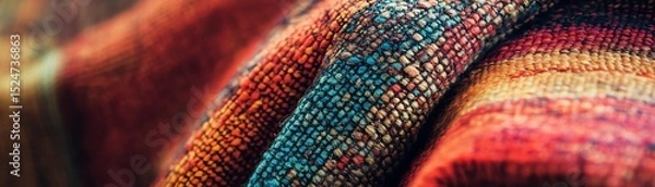 Fototapeta Vibrant colorful fabric with intricate patterns and textures, ideal for design purposes.