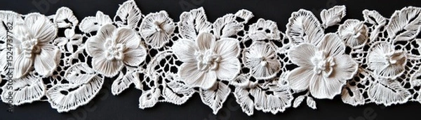 Fototapeta Vintage lace design with flowers, intricate patterns, white isolate background