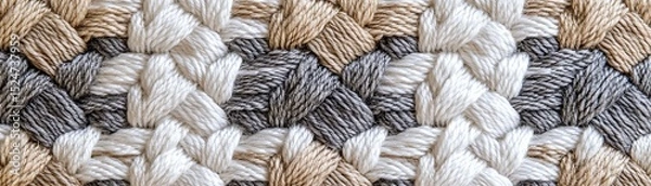 Fototapeta Woven texture featuring a blend of natural tones on a neutral background.