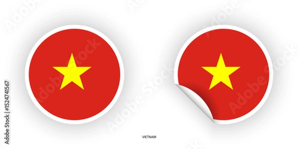 Fototapeta Vietnam flag sticker in a circular shape and a peeled circle shape on a white background. Circular icon of the Vietnam  flag