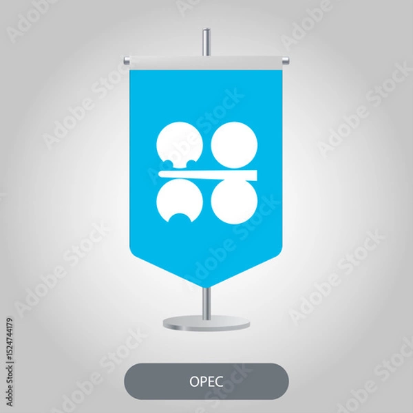 Fototapeta OPEC vertical table flag on light grey background. OPEC vertical desk flag isolated on grey background	
