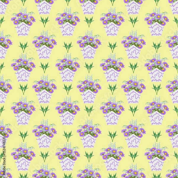 Fototapeta Floral bouquet seamless vector pattern Great for fabric packaging wallpaper wrap carpet decorative illusion and decor projects. Fully editable EPS file included.
