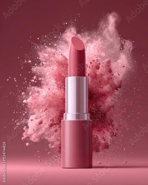Fototapeta Stunning lipstick with vibrant color and soft texture against a pink backdrop showcasing beauty and elegance