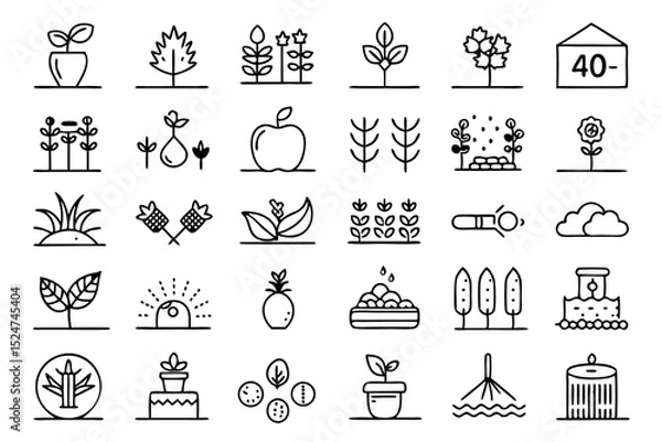 Fototapeta Collection of line icons depicting soil ground compost and land related concepts isolated on transparent background