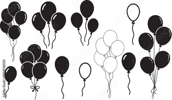 Fototapeta Simple Black and White Balloon Illustration Set for Design Projects