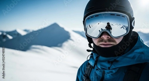 Fototapeta Snowy Mountain Reflection in Ski Goggles