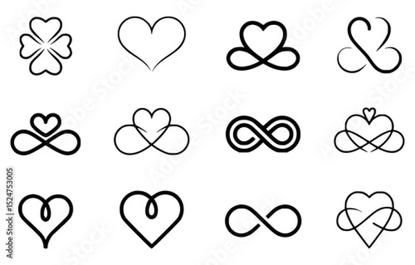 Fototapeta Collection of elegant heart and infinity symbol vector designs