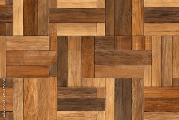 Fototapeta A wooden floor with a pattern of squares and rectangles. The floor is made of wood and has a natural, rustic look