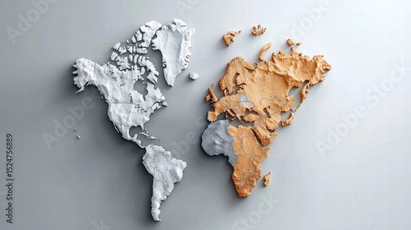 Fototapeta 3D map showing healthcare disparities across continents with distinct textures