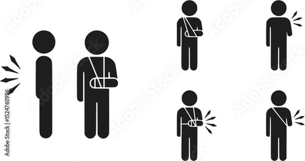 Fototapeta Icon Set Showing a Man with a Broken Arm in Various Stages of Healing