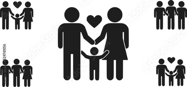 Obraz Family Pictograms with One Parent, Two Parents, and Same Sex Parents