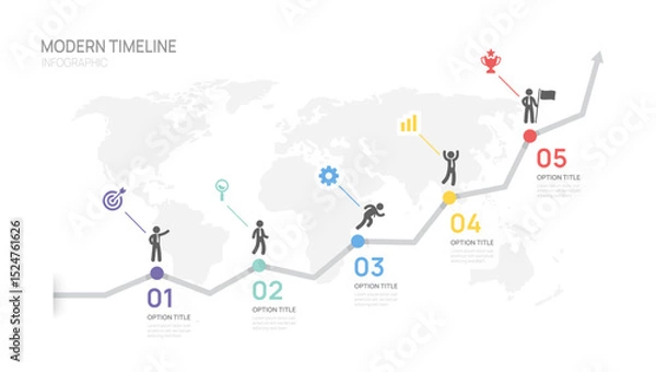 Fototapeta timeline Infographics arrow line symbol for world business 5 steps to success template.