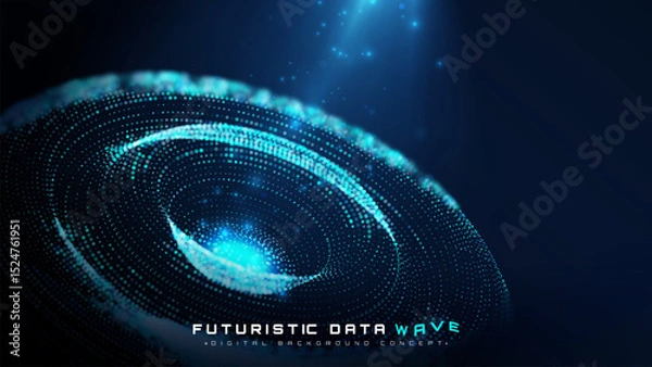 Fototapeta Big digital data design decorated with blue light in circle shape. Future technology background. Artificial intelligence theme backdrop. Vector illustration.