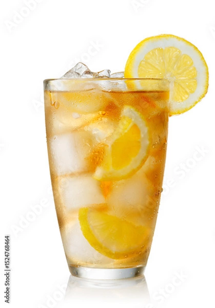 Fototapeta misted glass of ice tea with lemon isolated on white background