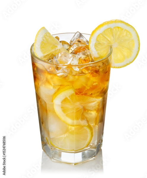 Fototapeta misted glass of ice tea with lemon isolated on white background