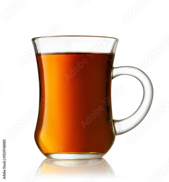 Fototapeta transparent tulip shaped glass cup with black tea isolated on white background