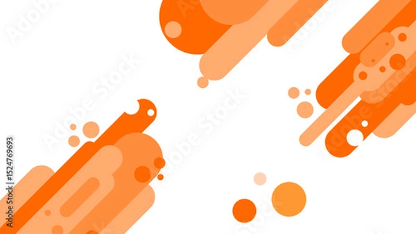 Fototapeta Rounded orange abstract elements at corners with floating dots on white, playful and dynamic, fits youth-themed wrapping or wall sticker.