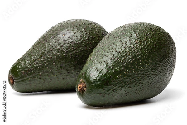Fototapeta Two Ripe organic green avocado fruits isolated on white background with built-in clipping path