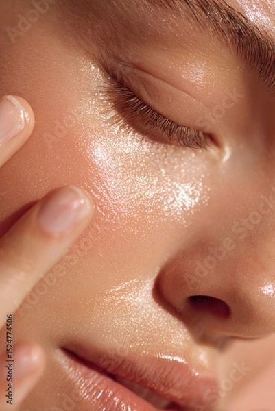 Fototapeta Radiant skin highlighted by a glowing skincare routine, creating a close-up portrait of pure health and beauty and luminous complexion.