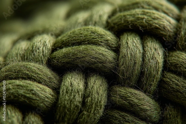 Obraz Close-up of thick woven yarn forming a chunky braid with soft texture and depth. Perfect for crafting visuals, natural product branding, and cozy design projects.

