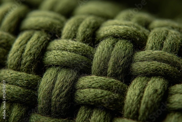 Obraz Close-up of thick woven yarn forming a chunky braid with soft texture and depth. Perfect for crafting visuals, natural product branding, and cozy design projects.

