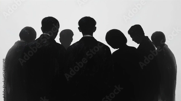 Fototapeta Minimalist Monochrome Silhouettes – Backlit Suited Figures with Dramatic Shadows from Low Angle