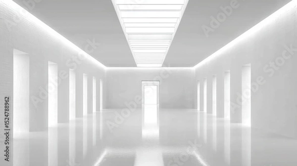 Fototapeta Minimalist Modern Architecture with Symmetrical Design, High Ceiling and Skylight for Interior Visualization & Commercial Concepts