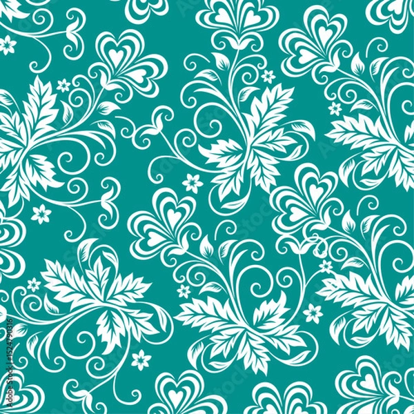 Fototapeta Abstract floral illustration, floral pattern with blue background, carpet texture, clothes pattern, textile design, tiles fabric illustration, modern background, wall decoration.