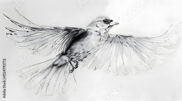 Obraz pencil sketch of a bird in mid-flight wings