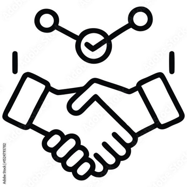 Obraz Handshake Icon with Check Mark and Linked Circles for Agreement and Collaboration