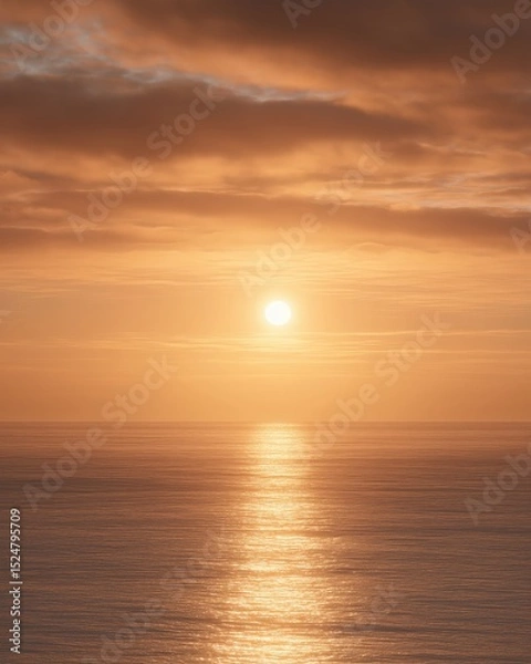 Fototapeta Golden Sunset Over Calm Ocean with Sun Reflection
