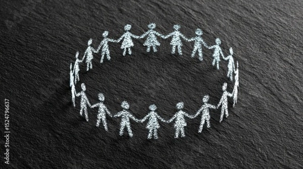 Fototapeta A group of stick figures encircling each other shows connection and teamwork, essential for community events and decisions.
