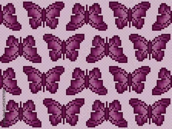 Fototapeta Seamless pixel background with purples butterflies. 
