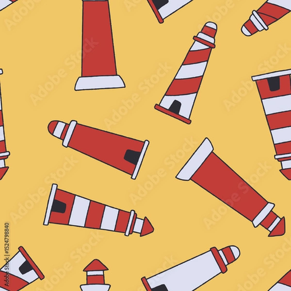 Fototapeta Lighthouse Vector Seamless Pattern Background for Surface Print Fabric Fashion Wrapping