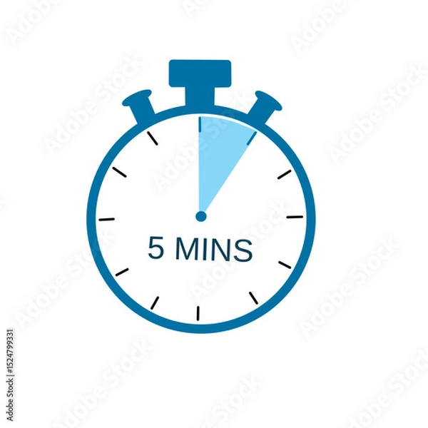 Obraz Blue Stopwatch Icon Showing 5 Minutes Timer