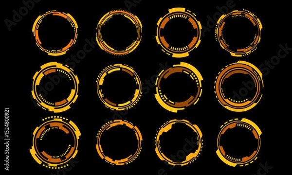 Obraz Set of sci fi yellow circle user interface elements technology futuristic design modern creative on black background vector
