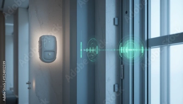 Fototapeta Futuristic Smart Communication Device Detected Near Window in Modern Office Interior