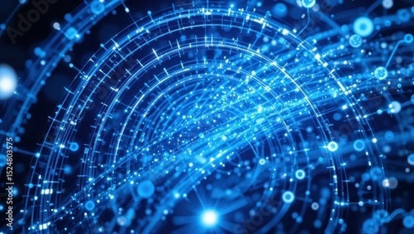 Fototapeta Abstract Technology Background Featuring Glowing Blue Lines and Data Connections in Motion