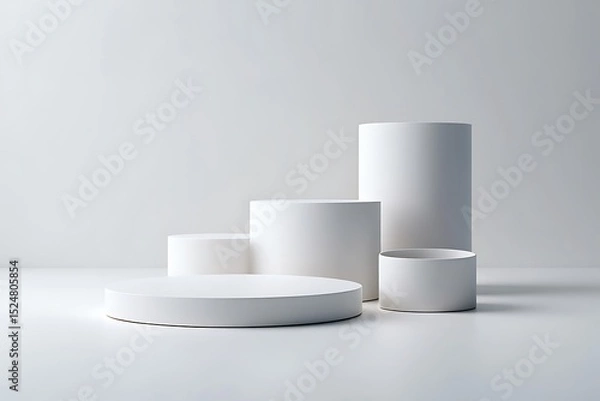 Obraz Minimalist white cylinder podiums and platforms for product display and presentation purposes